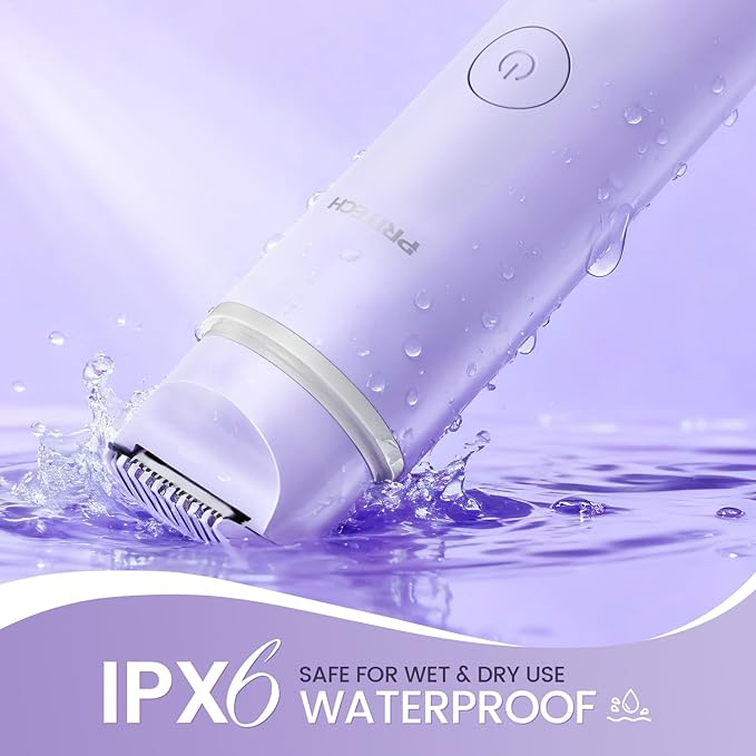 Bikini Trimmer for Women Dual Head Facial Hair Remover 2 in 1 Electric Razors for Women,Waterproof Public Hair Trimmer for Face,Underarm,Leg,USB-C Smart Light (Purple)