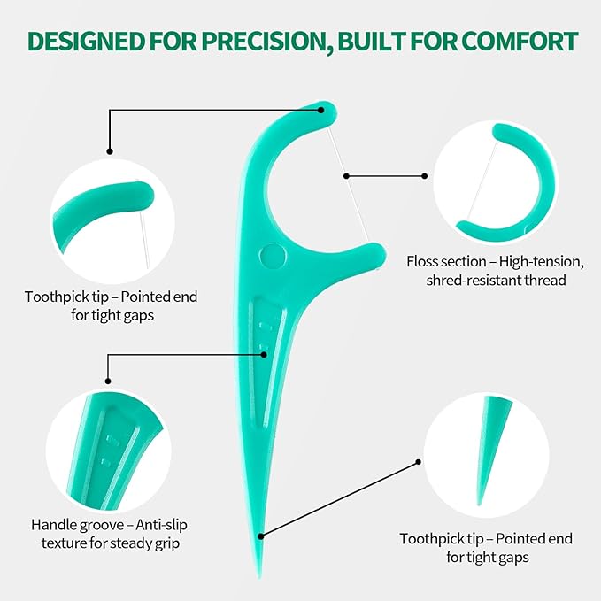 Floss Picks, 300 Count Mint Dental Floss Picks, Toothpicks with 5 Travel Cases for Extra Convenience, Helps Prevent Cavities, Remove Plaque & Freshen Breath, Premium Floss Sticks for Family