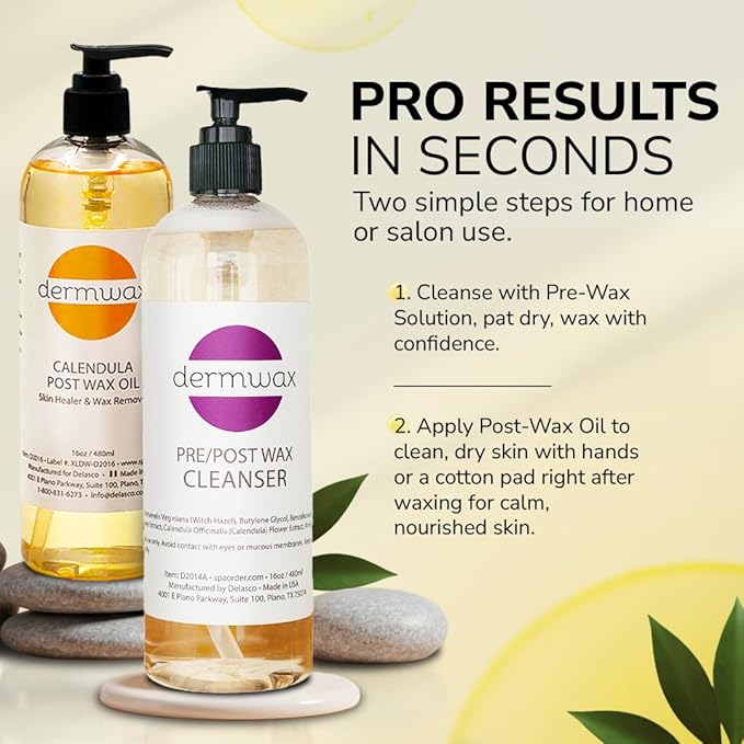 Pre and Post Wax Care Kit – Complete Prep & Aftercare in One Set – Cleanser Removes Oils & Residue – Calendula Oil Calms & Nourishes Skin – Gentle, Paraben-Free Formulas