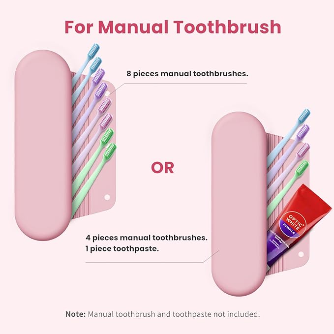 Silicone Electric Toothbrush Travel Case, Manual Toothbrush Travel Cover for Men and Women,Toothbrush Holder for Travel,Gym and More, Fits Most Manual and Electric Toothbrushes - Pink