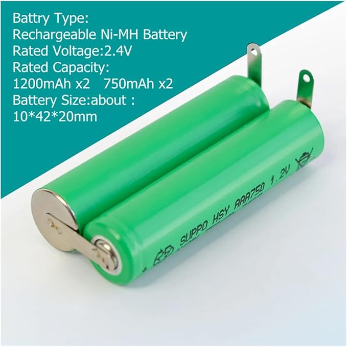 2.4V HSY-AAA0.75-PHP Ni-MH SUPPO Battery - Compatible with Waterpik 900, Sensonic Plus SR-3000/SR-3000E, BK-4MCCE Sonic Toothbrushes(1 Pack 750mah x2)