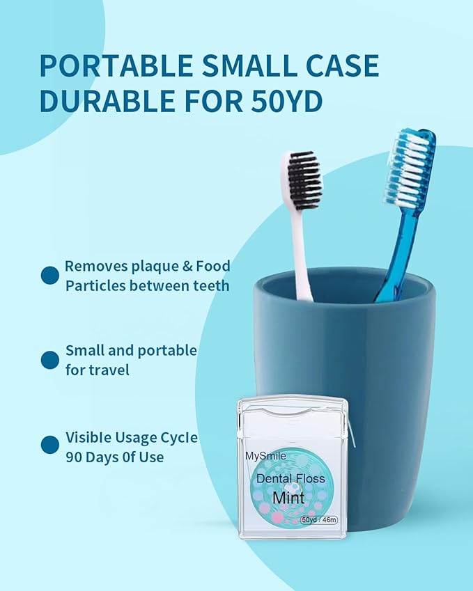 MySmile Woven Dental Floss, Effective Plaque Removal, Cruelty Free Tooth Floss, Mint, Waxed, Expanding, Vegan, Kid-Friendly String Floss with Coconut Oil, 50 Yards