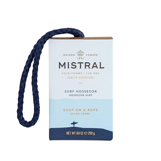 Mistral Surf Hossegor Luxury Soap on a Rope for Men | Triple-Milled Bar Soap for Men - Made in France | Men’s Natural Soap Bar, Moisturizing & Long-Lasting | Paraben, Phthalates Free | Large, 8.8 oz