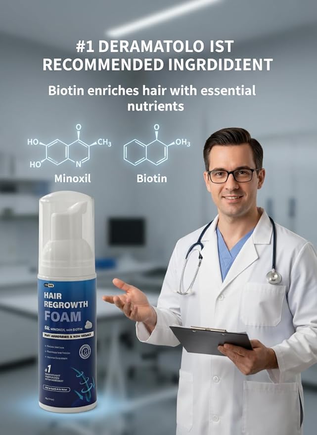 5% Minoxidil Foam for Men, Fast-Absorbing Non-Greasy Hair Regrowth Treatment for Thinning Hair & Beard, Clinically Proven, 2 x 2.11 Oz (2 Month Supply)