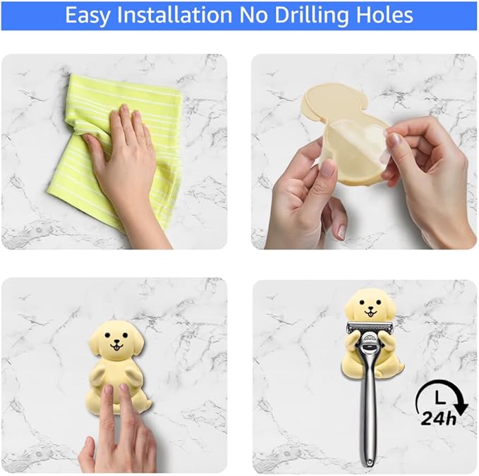 Dog Holder Shaver Organizer, Cute Dog Animal Bathroom Decor Razor Holder Wall Mount, Valentine's Day Birthday Gifts for Men Women Boyfriend Girlfriend, Emotiona Gifts for Wife Husband Dad Mom