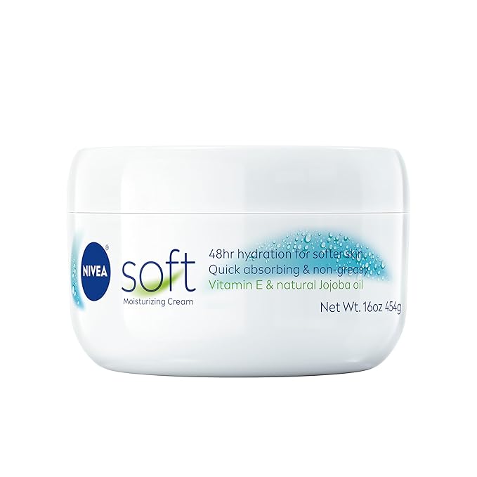 NIVEA Soft Refreshingly Soft Moisturizing Cream, Lightweight Body Moisturizer for Face, Body and Hands, Body Cream Enriched with Jojoba Oil and Vitamin E, 16 Oz Jar