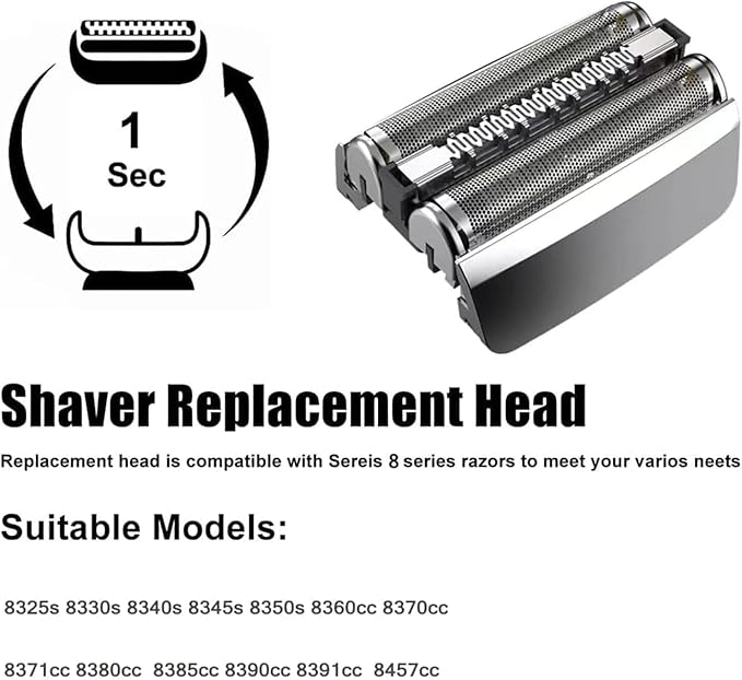 83M Replacement Head Compatible With Braun Series 8, 83M Wet and Dry Replacement Foil and Cutter for Braun Electric Shaver S8, 8370cc, 8340s, 8350s, 8467