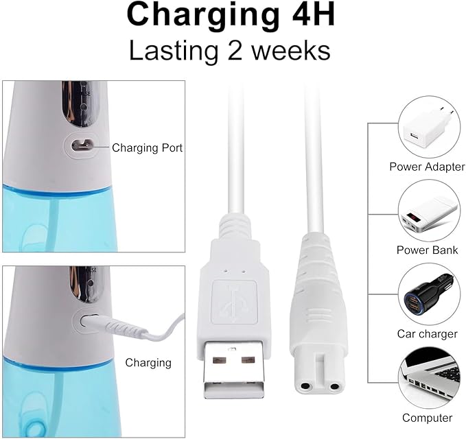 USB Charging Cable for Nicwell, Fairywill, Aquasonic, MOSPRO, Nicefeel, Zerhunt, Oralfree, Waterfloss, Tovendor, Hangsun, Initio, McNaval , Cremax and USB Charging Cord Replacement Parts ( White)…