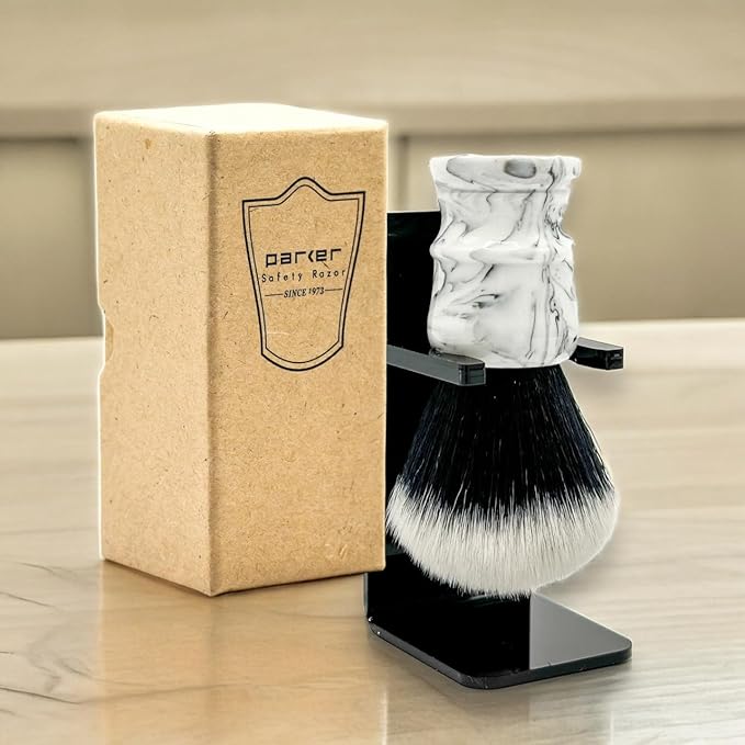 Parker Arctic Storm Ultra-Soft Synthetic Shaving Brush with Stand – 26 mm Tuxedo Knot for Rich Lather and Luxurious Everyday Shaving