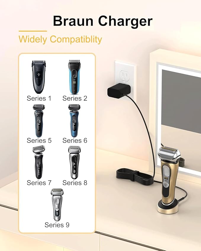 Shaver Charger compatible with Braun Shaver 9 8 7 6 5 3 1 XT5 Series for 9477cc 9465cc 8457cc 8417s 8330s 7085cc 7020s 790cc 6075cc 6072cc 6020s 5020 5018s 310s 3040 190s 130s.