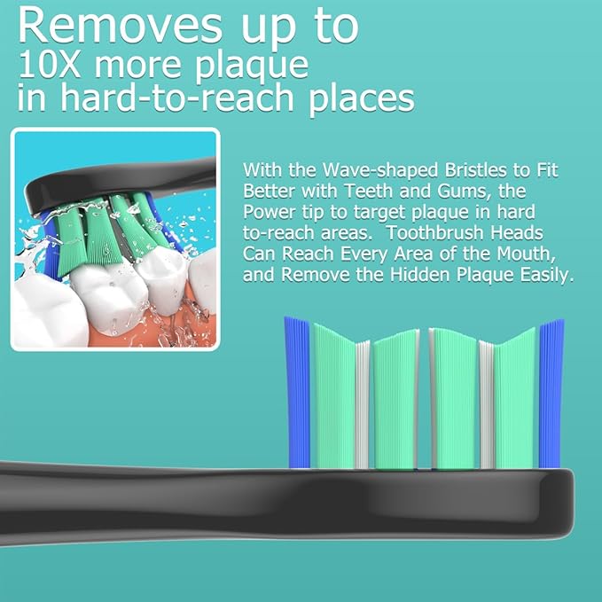 Replacement Heads Compatible with Sonicare Toothbrush, Replacement Brush Head for Philips Sonicare Electric Toothbrush 4100 5100 6100 9900 C2 W3 and More Click-on Handles 8 Black