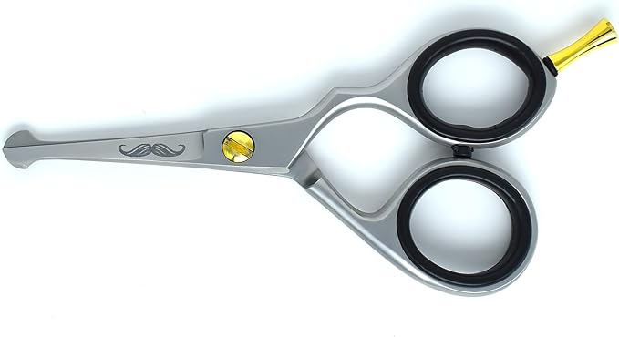 Rounded-Tip Trimming Scissors for Men – Stainless Steel High Carbon Beard, Mustache, and Ear Hair Grooming Scissor (Silver-Round-Tip)