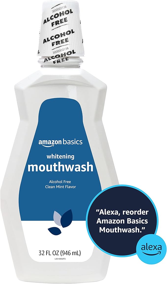 Amazon Basics Teeth Whitening Mouthwash, Alcohol-Free, Clean Mint, Breath Freshener, 32 Fluid Ounces, 1-Pack (Previously Solimo)