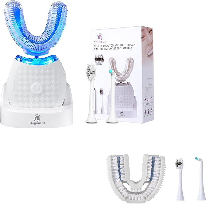Electric Toothbrush for Adults and Nylon U-Shaped Brush Head Replacement Compatible with U-Shaped ToothbrushU Shaped Automatic Toothbrush for 360-degree Cleaning, 3 Modes for Whitening, Wire