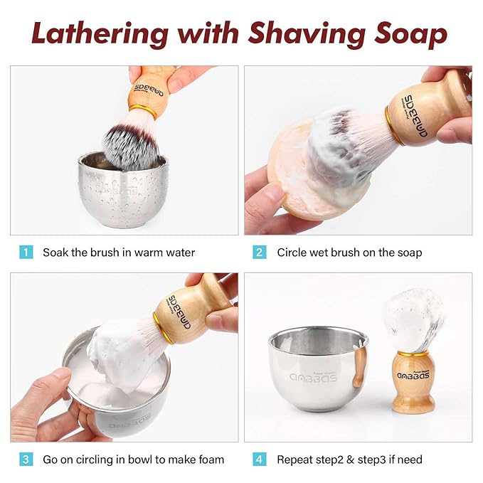 Anbbas Shaving Brush Synthetic Badger and 100g Shaving Soap with Bowl Stainless Steel,Black Acrylic Shaving Stand Holer for Man Wet Shave Kit