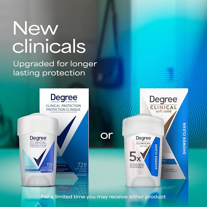 Degree Clinical Protection Antiperspirant Deodorant 72-Hour Sweat & Odor Protection Shower Clean Antiperspirant for Women 1.7 oz