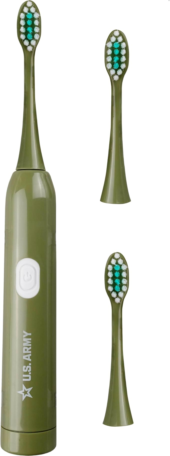 U.S. Army Electric Toothbrush, Battery Powered Toothbrush for Adults with 3 Heads, Waterproof Design for Oral Care and Plaque Removal