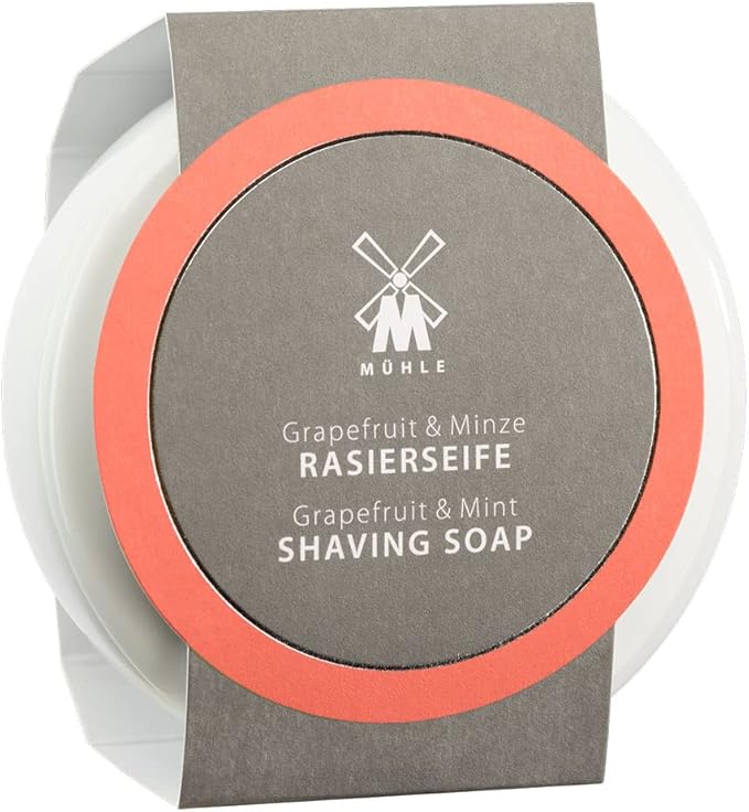 MÜHLE Porcelain Dish with Grapefruit & Mint Shaving Soap, 65 Grams – Shave Soap for Men, Rich & Light Soap Formula, Nurturing Solid Shave Soap Lather, Cooling Effect On Skin