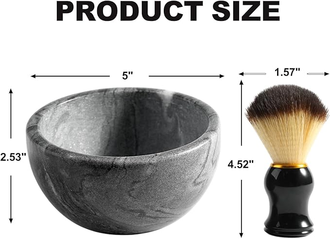 Koville Marble Shaving Soap Bowl 5'' Gray Handmade Shaving Cream Bowl, Marble Bowls For Shaving Foam, Shave Soap Bowl, Shaving Kit Bowl, Shaving Cup Gift for Men with 2 pack Shaving Brush