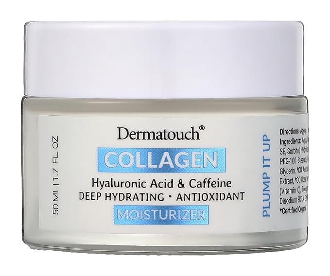 DERMATOUCH Collagen Moisturizer with Hyaluronic Acid, Vitamins A, C & E, Caffeine, and Apricot Extract — Daily Hydrating Face Cream, Gluten Free, Non-GMO, Made in USA, 1.7 Fl Oz