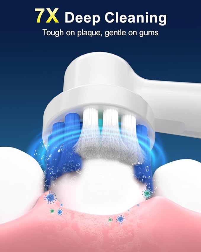 Rotating Electric Toothbrush for Adults, 8 Brush Heads (2 Types) & Travel Case, 5 Cleaning Modes Rechargeable Power Toothbrush with 2-Minute Smart Timer, Blue