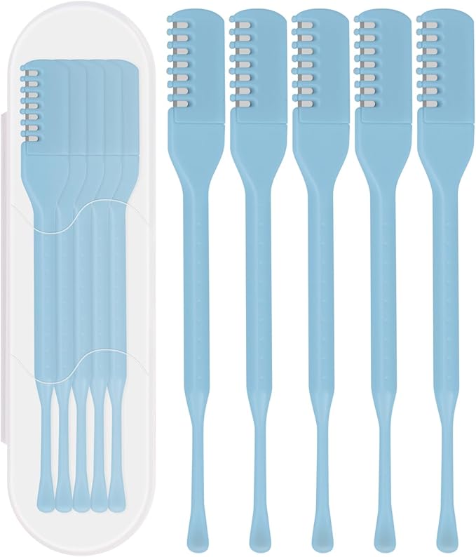 5PCS 2-in-1 Nasal Hair Cutter, Manual Nose Hair Trimmer Cutter with Ear Pick for Women & Men 360°Rotating Nose Hair Remover Grooming Tool Knife Razor Portable Nostril hair Trimmer Clipper (Sky Blue)