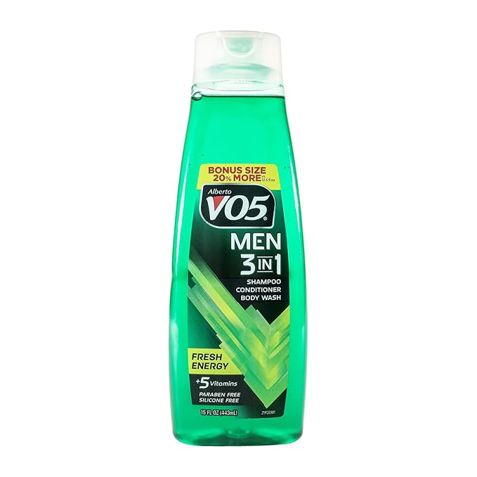 Alberto VO5 Men 3 in 1 Fresh Energy - 3 in 1 Shampoo Conditioner and Body Wash - With 5 Oils and 5 Vitamins - Fresh, Long Lasting Scent - 15 oz