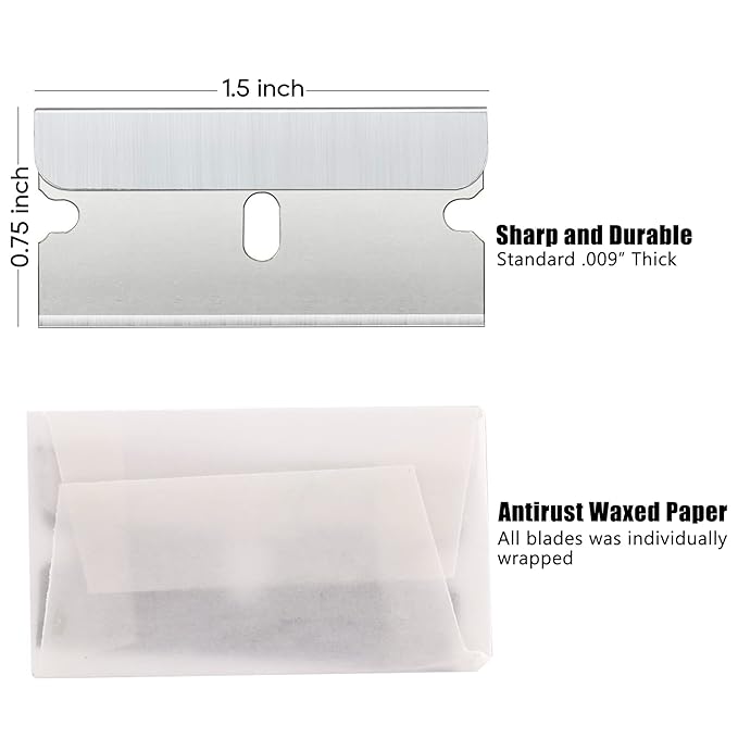 REXBETI 200PCS Single Edge Razor Blades, Industrial Razor Blades for Scraper, Suitable for Removing Labels, Decals, Stickers and Old Paint