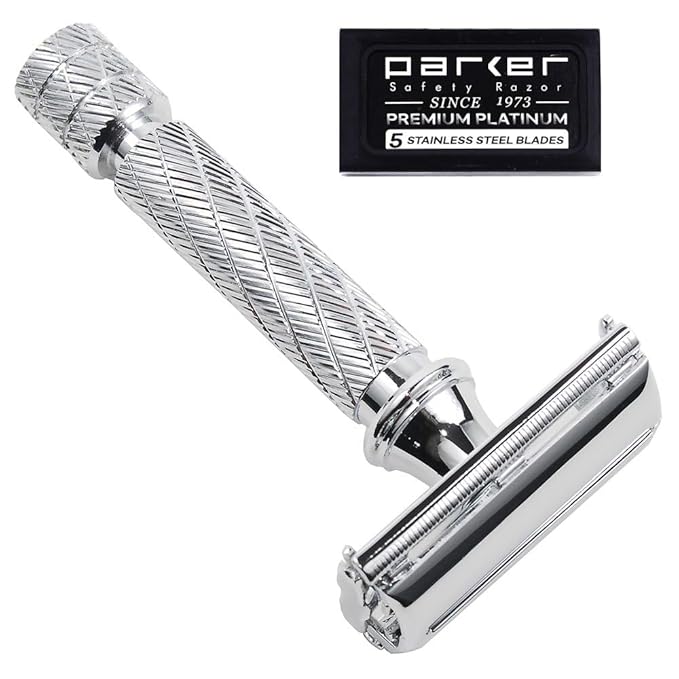 Parker 87R Compact Butterfly Safety Razor – Short Handle Twist-to-Open Brass Frame with Textured Grip for Precision Wet Shaving