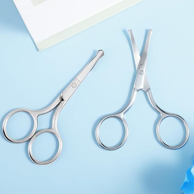 2 Pcs Nose Hair Scissors Round Tip Design Will Not Hurt the Nasal Cavity Professional Stainless Steel Small Eyebrow Scissors for Men Women Hair Eyelashes Nose Eyebrow Trimming Mustache