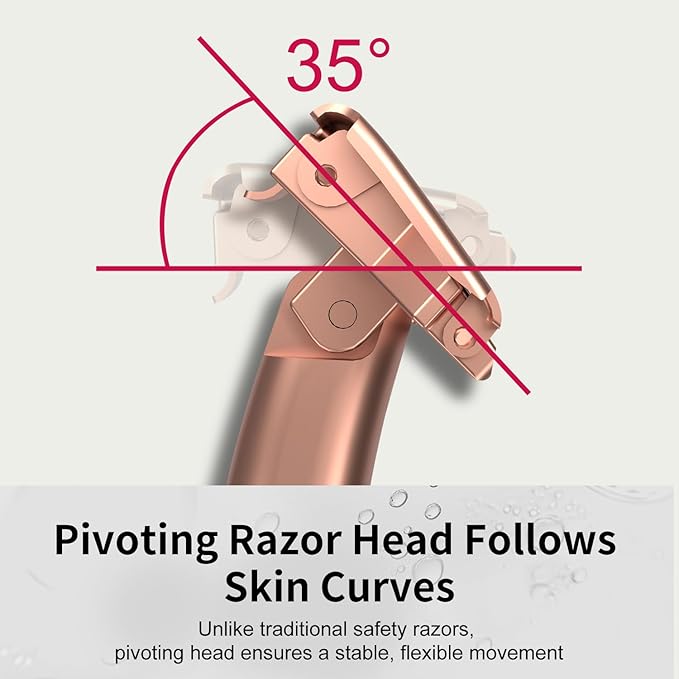 Razors for Women, Dual-Blade Safety Razor with Pivoting Head, Reusable Metal Shaving Razor, with 10 Double Edge Blades, Smooth Close Shave, Rose Glod