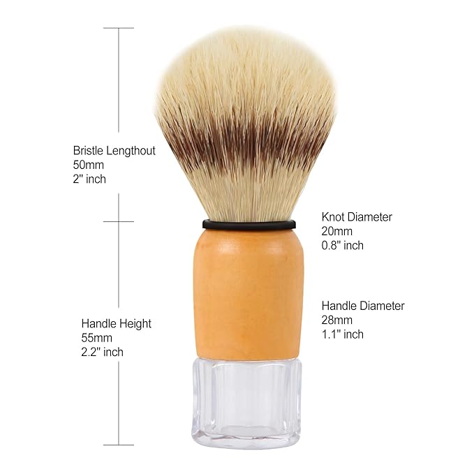 Genixart Nature Bristle Shaving Brush with Varnished Wooden Handle Plus Transparent Base, Perfect for Mens Wet Shave (1pc Gift Pack)