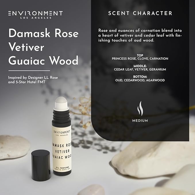 ENVIRONMENT Inspired by 5-Star Resort FMT 10ml Roll-on Perfume (Damask Rose | Vetiver | Guaiac Wood) Body Oil Fragrance, Roll On Oil, Body Fragrance for Women & Men, Luxury Scent, Vegan, Cruelty-Free