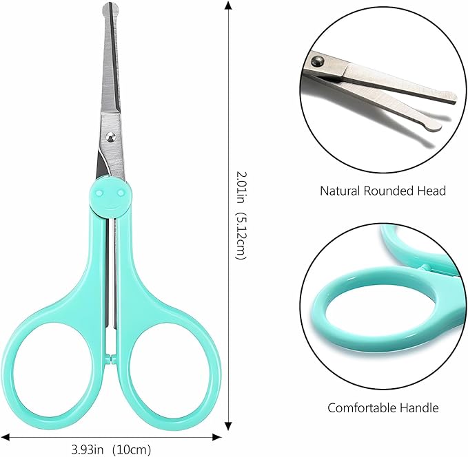 2-Pack Eyebrow Scissors, Precision Small Scissors for Facial, Nose, Eyebrow, Mustache, and Beard Hair Trimming & Grooming, Safety Edge, Long Cap (Blue and Green).