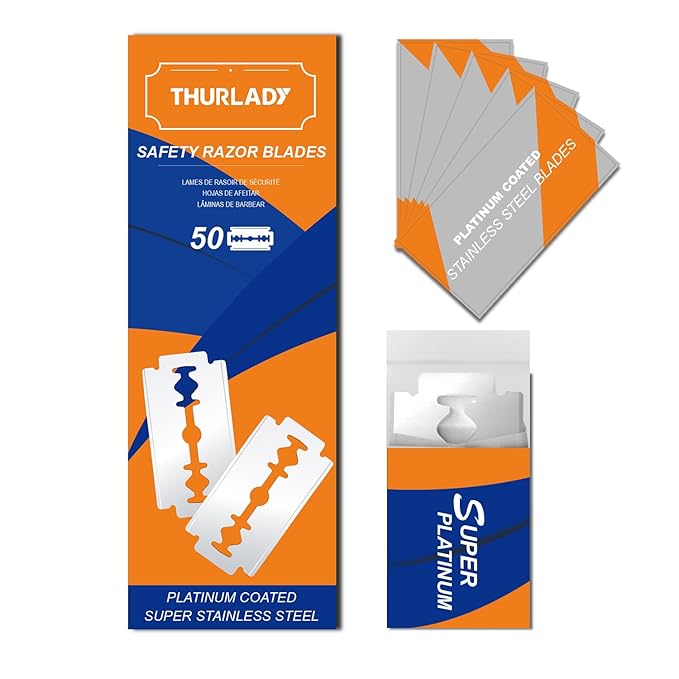 50 Count Safety Razor Blades - Platinum Coating Stainless Steel Double Edge Razor Blades, Fit Most of Safety Razors, Precision, Smooth and Comfortable Shaving, Sensitive Skin Friendly