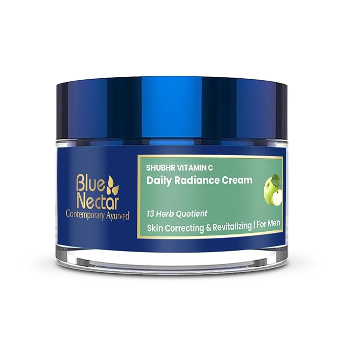 Blue Nectar Plant-Based Vitamin C Face Cream for Glowing Skin, Dark Spot Removal Cream for Men with Green Apple and Almond Oil (13 Herbs, 1.76Oz)