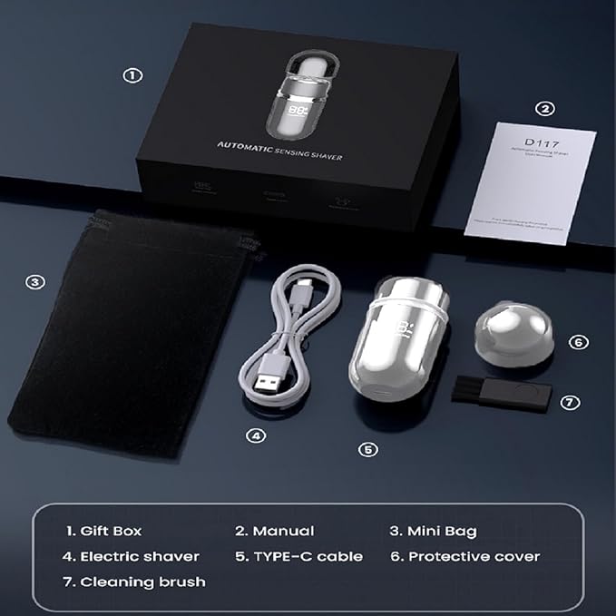Mini Portable Electric Shaver,13000 RPM Painless & Silent,IPX7 Waterproof,USB-C Fast Charge, Automatic Induction Travel Razor for Men/Women (Silver)