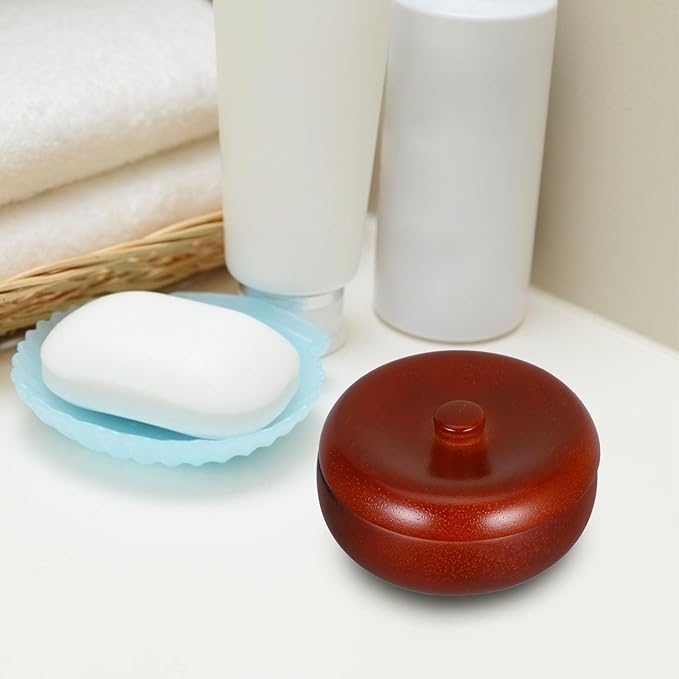 DOITOOL Lathering Shaving Soap Bowl with Lid Oak Wood Shaving Foam Cup for Men’s Facial Cleansing and Razor Holder for Barber Use