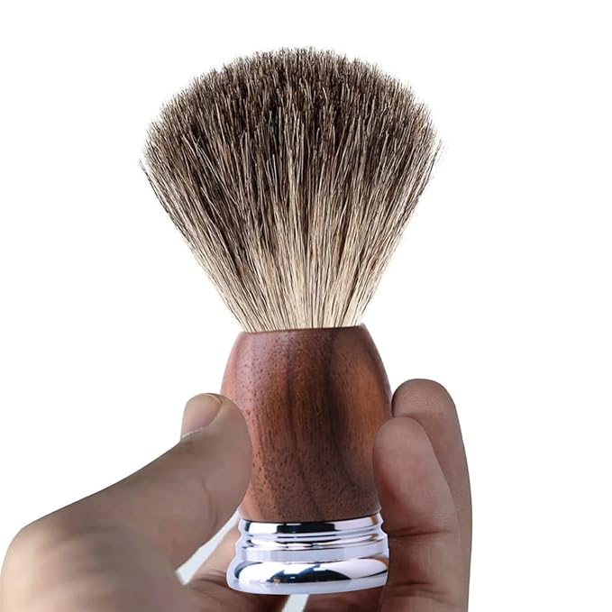 Grandslam Luxury Badger Shaving Brush Handmade Pure Badger Hair Brush with Wood Handle Heavy Alloy Base + Badger Bristle