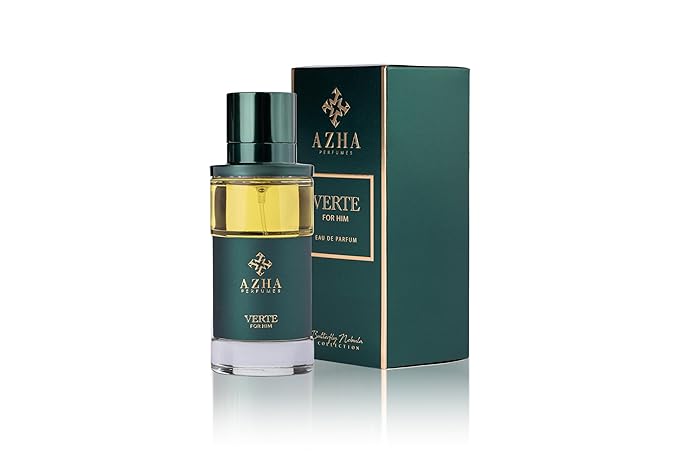 Azha Perfumes Verte Eau de Parfum for Men, Green Spicy Leather Fragrance Spray with Cardamom, Cypress, Violet, Sandalwood & Vanilla, Long Lasting Men's Cologne, Butterfly Nebula Collection, 3.4 Fl Oz