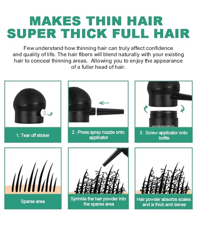 Dark Brown Hair Fibers for Thinning 27.5g Bottle With Applicator | Natural Keratin Concealer for Hair Loss | Building Fibres Powder for Men and Women