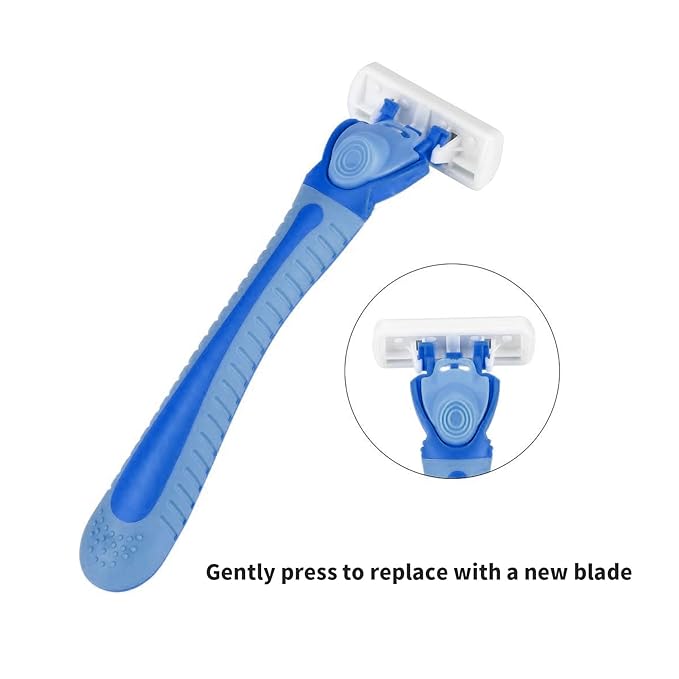 6-Blade Razor,Plastic Anti-slip Men Manual Refill Cartridges razors, Reusable Face Cleansing Care Tool, Shave Supplies for Men and Women - blue