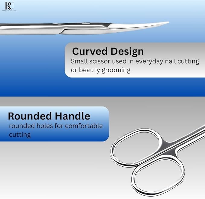 Cuticle Scissors Extra Fine Curved Blade Manicure Scissors for Professional Cuticle Small Scissors for Stainless Steel Sharp Pointed tip Trimming for Eyebrow Eyelash and Dry Skin Grooming scissors.
