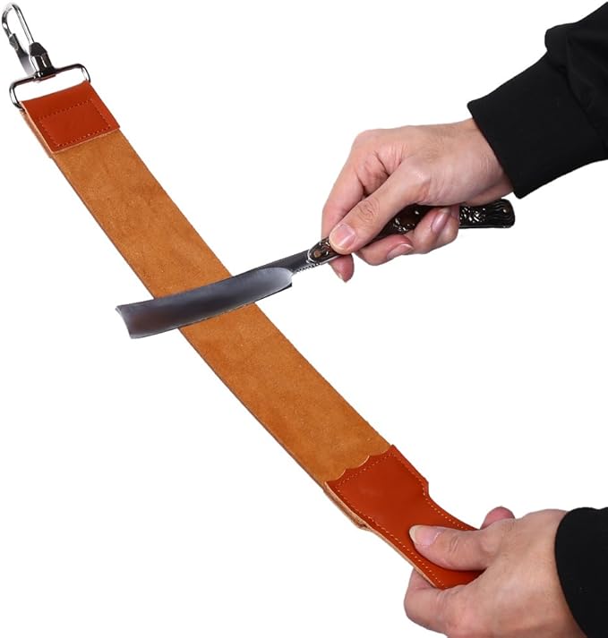 Genuine Leather Strop Strap Barber Straight Razor Folding Knife Shave Sharpener Sharpening Belt Straight Razor Strop Leather Sharpening Barber Hair Removal Sharpening Belt