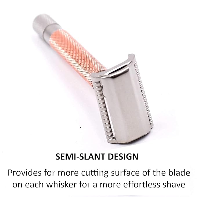 Parker Semi-Slant Safety Razor – Rose Gold Finish | Elegant DE Razor for Women & Men with Sensitive Skin | Slanted Head + 5 Parker Blades for Smooth Results | Iconic Brand