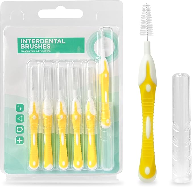 interdental brushes, Soft Dental Brush for Teeth Cleaning dental floss picks|teeth cleaning tools| interdental brushes between teeth soft bristle toothpicks for removing dental plaque (6PCS, Yellow)
