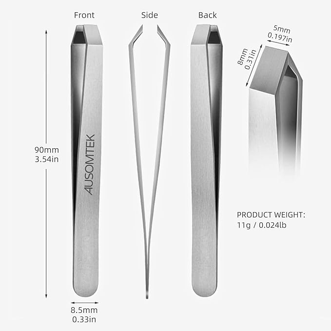 Beard Tweezers, White Hair Plucking Tweezers, Stainless Steel, Fine Hair Removal Tweezers, Eyebrows Shaping Tool, 5mm Tip, Clear Box 2Pack