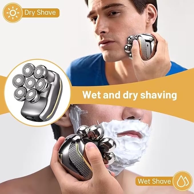 Head Shaver for Bald Men, 5-in-1 Electric Shaving & Grooming Kit, 7D Magnetic Rotary Electric Razor, Waterproof for Wet & Dry Use, USB-C Charging, LED Display Rechargeable Head & Body Hair Shaver