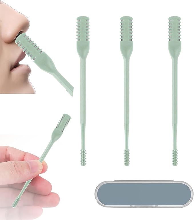 3 Pcs 2-in-1 Nasal Hair Trimmer Set, 360° Rotating Double-Sided Nose & Ear Hair Cutter for Men & Women, Portable Nostril Grooming Tool with Soft Cleaning Brush (Green)