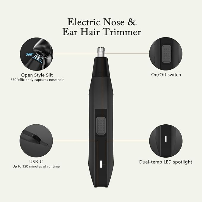Soonsell Electric Nose Ear Hair Trimmer for Men,Painless Nose Trimmer for Men,Powerful 8000RPM Motor,Easy to Clean,Wet/Dry Use